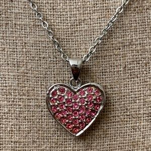 Pink rhinestone heart necklace.